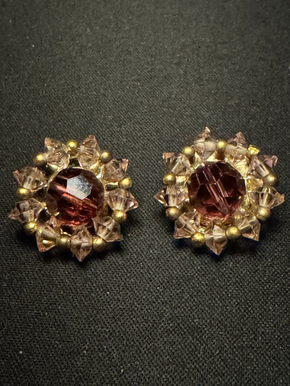 Vintage Lisner Gold Tone Purple Rhinestone Clip On Earrings